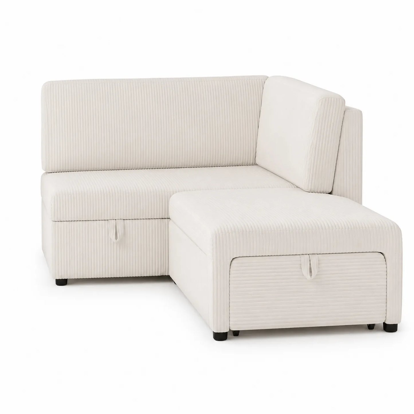 Ecksofa aus Kordstoff mit Stauraum in Creme