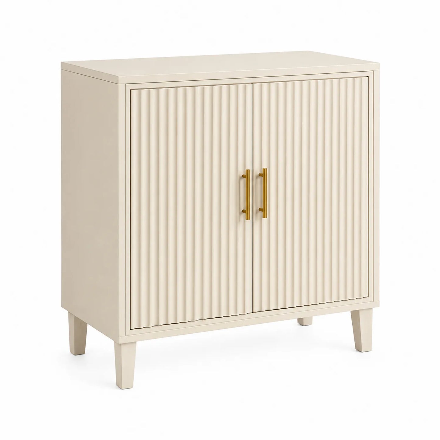 Aufbewahrungsschrank aus MDF mit Rillendekor und Metallgriffen, Creme