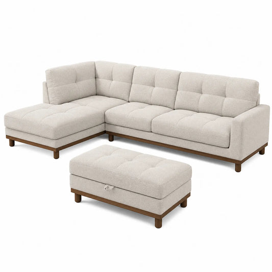 Ecksofa mit Hocker Stoff Beige L-Form 300x200x85 cm
