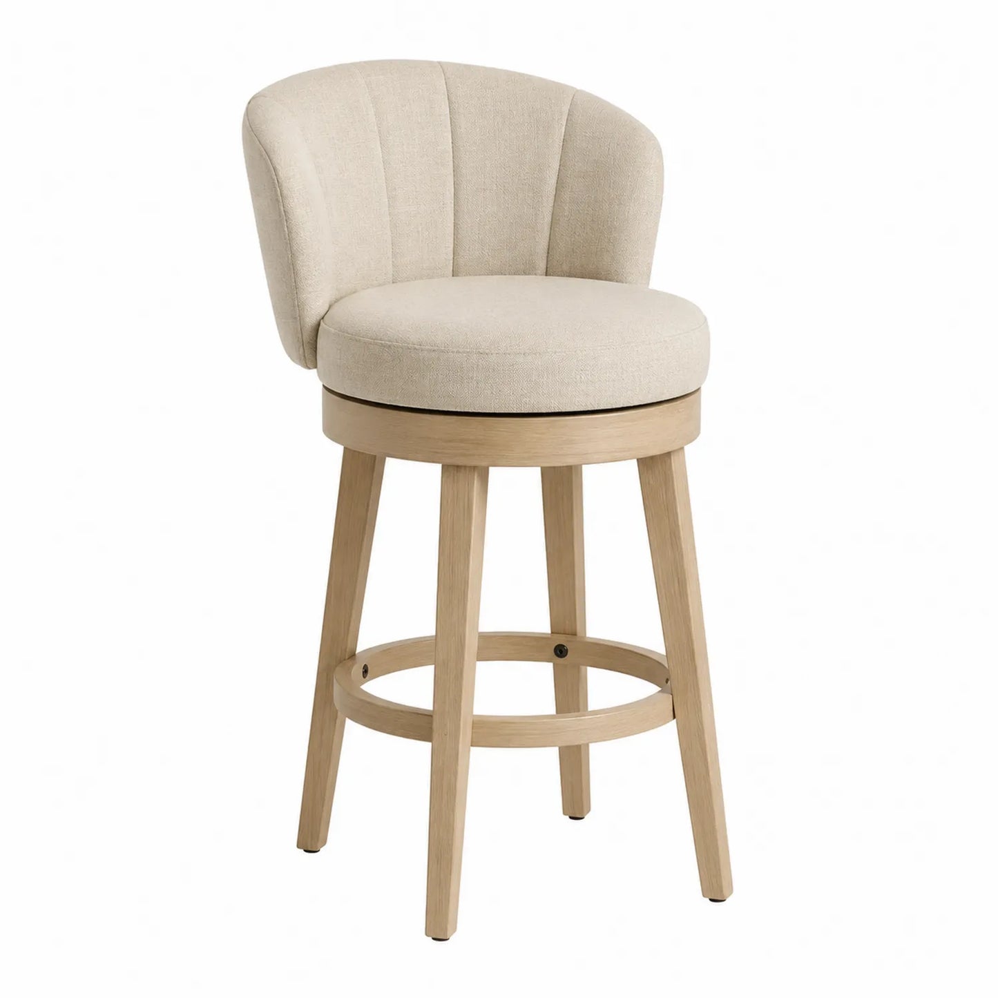 Barhocker mit Leinenbezug und Eichenholzgestell in Creme