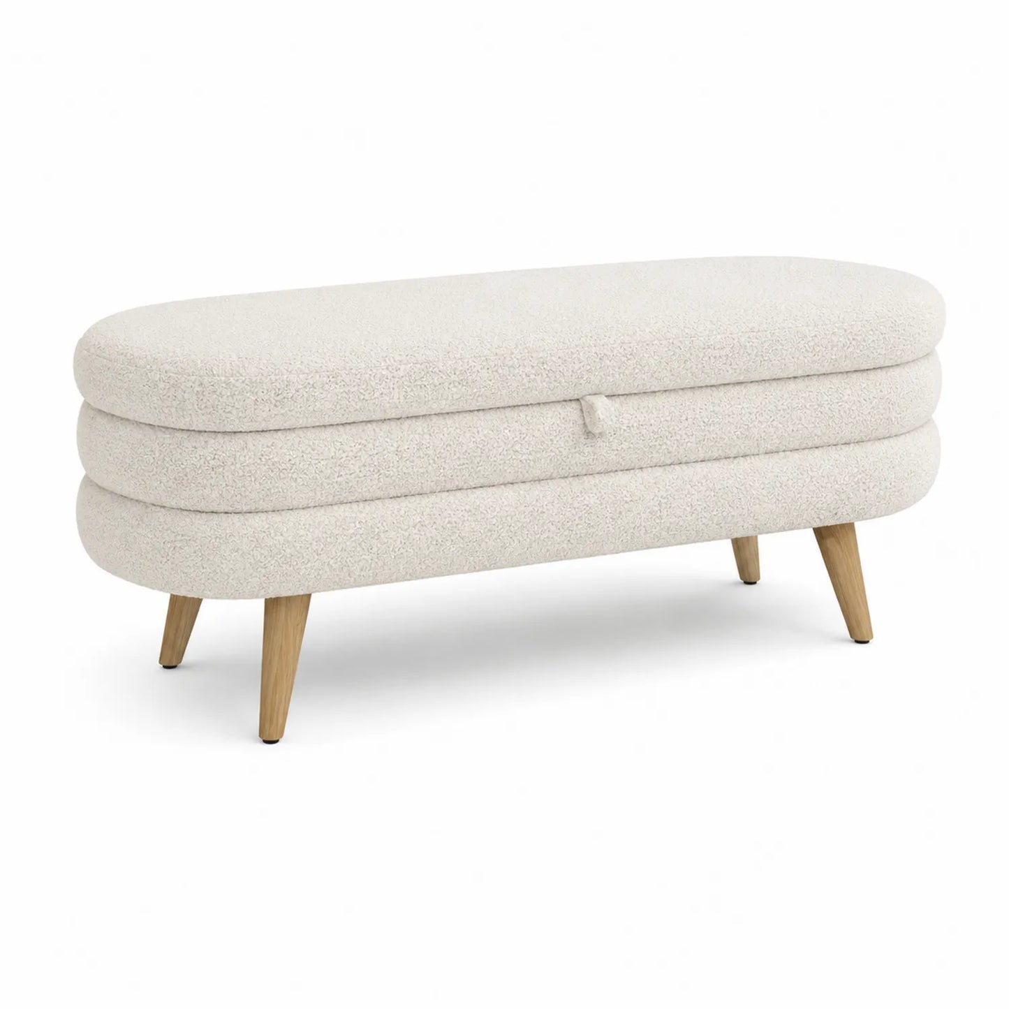 Polsterbank aus Bouclé mit Holzfüßen Creme 120x40x45cm