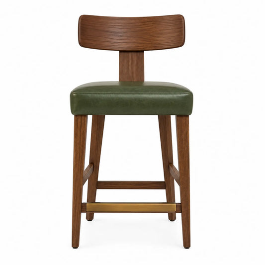 Barhocker aus Eichenholz und PU-Leder Grün 95 cm