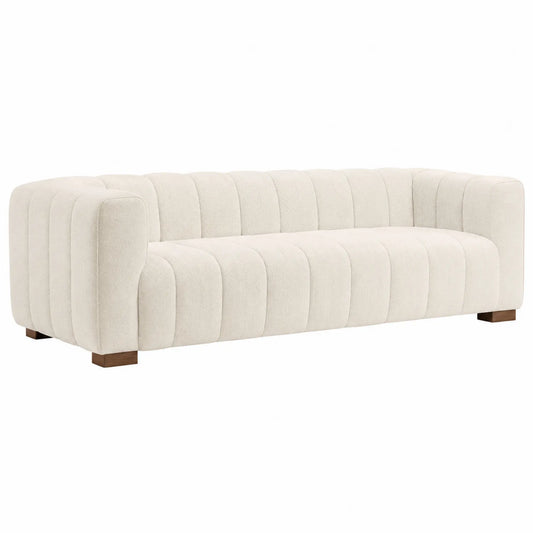 3-Sitzer Sofa aus Chenille mit Holzfüßen, Beige, 220 cm