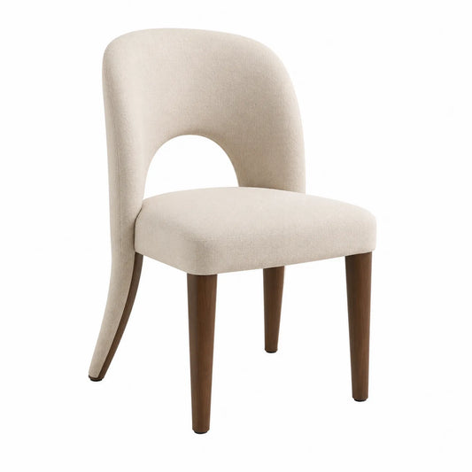 Esszimmerstuhl Polyester Beige mit Massivholzbeinen