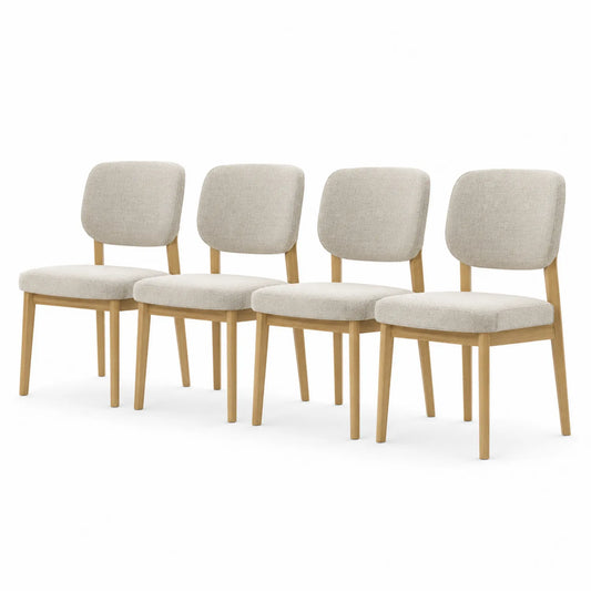 Esszimmerstühle Set aus Eichenholz und Polyestergewebe Beige 4er Set