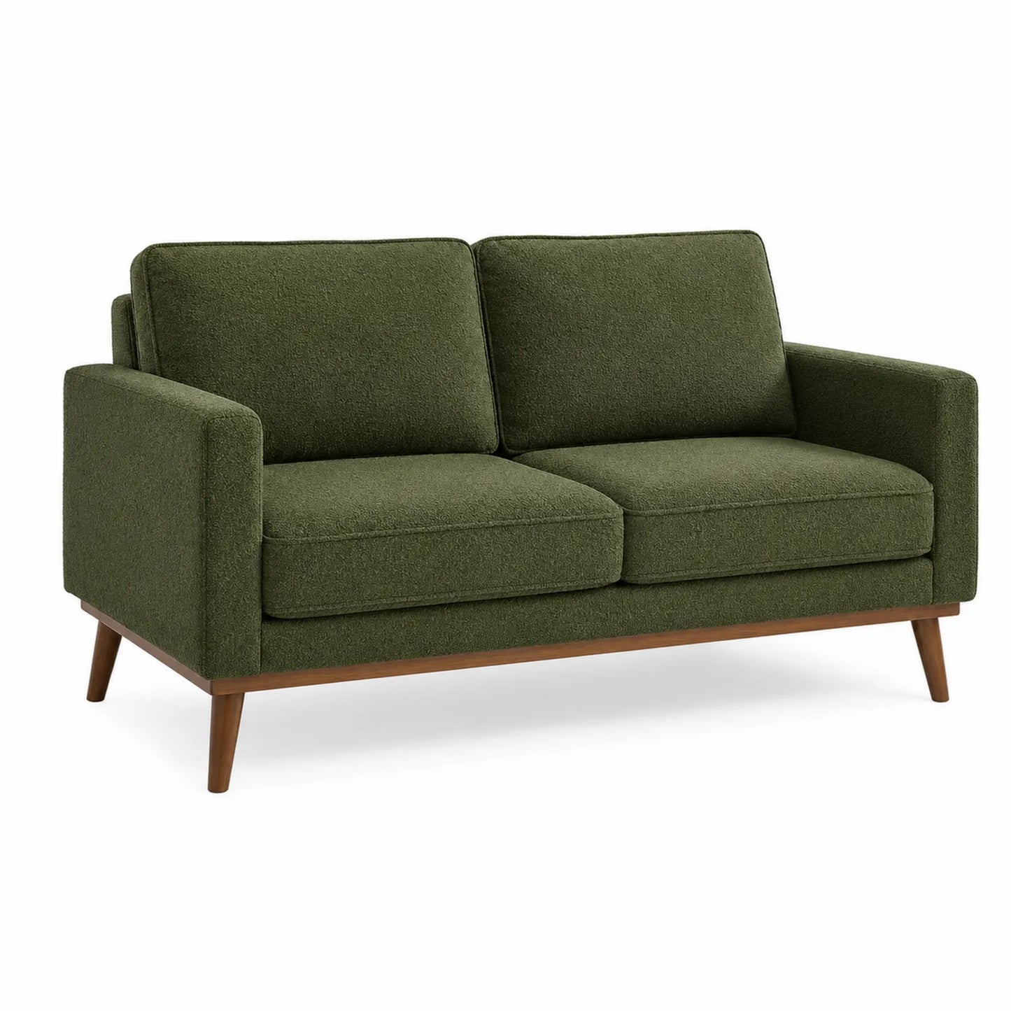 2-Sitzer Sofa mit Olivgrünem Stoff und Holzfüßen