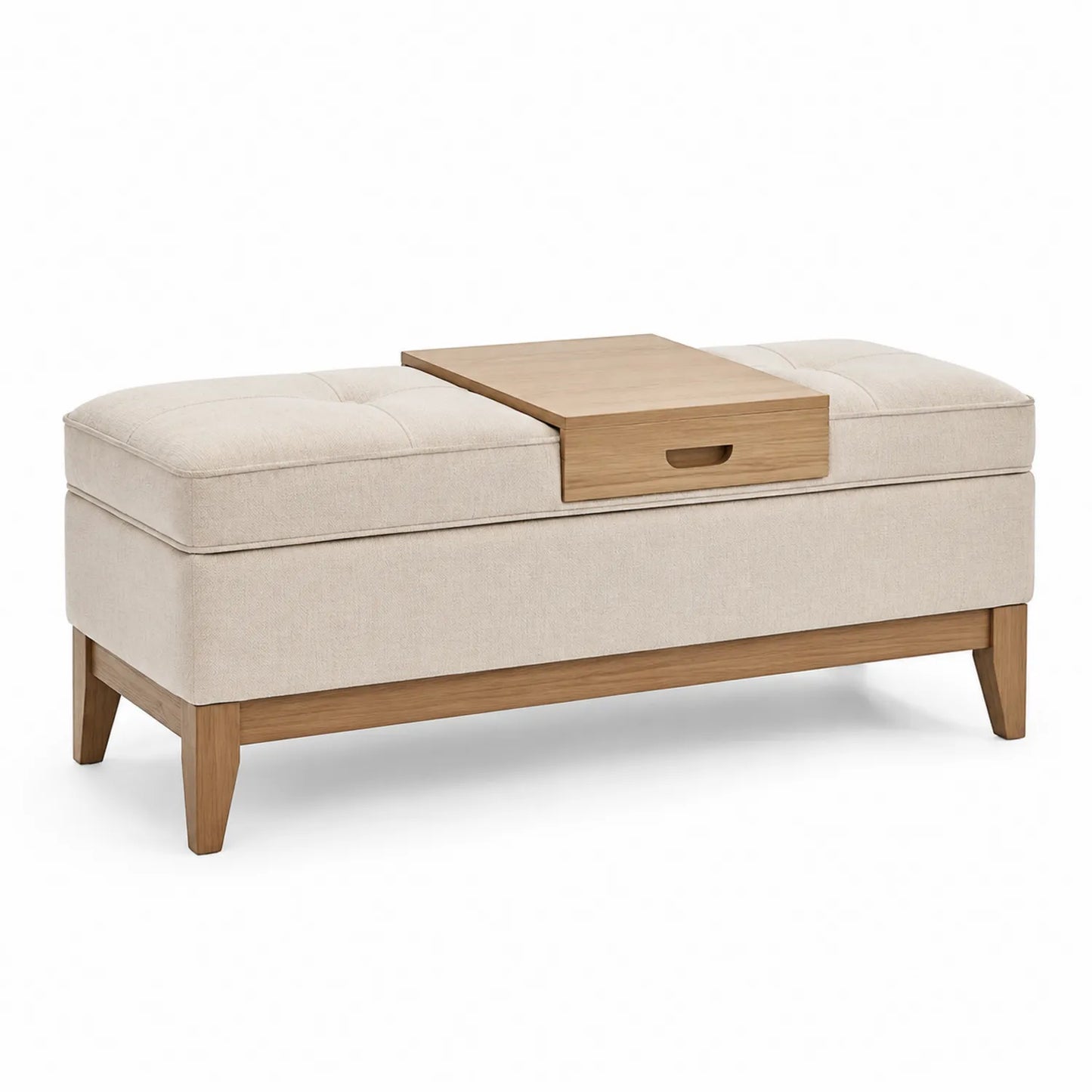 Holz Sitzbank mit Stauraum und Leinenbezug Beige 120x40x45 cm