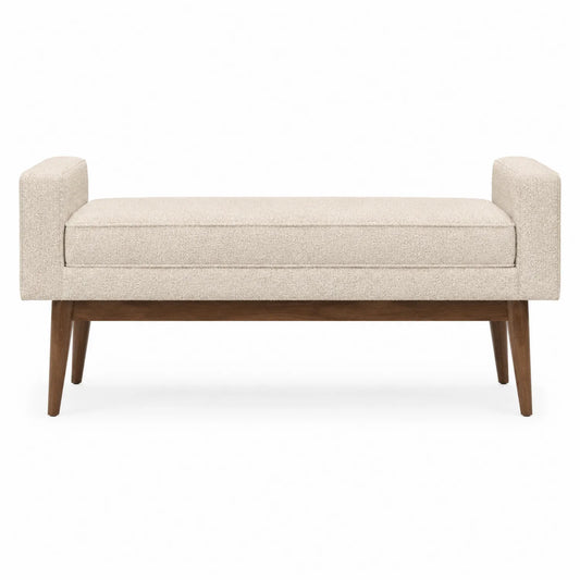 Sitzbank Bouclé Holz Creme 120 cm